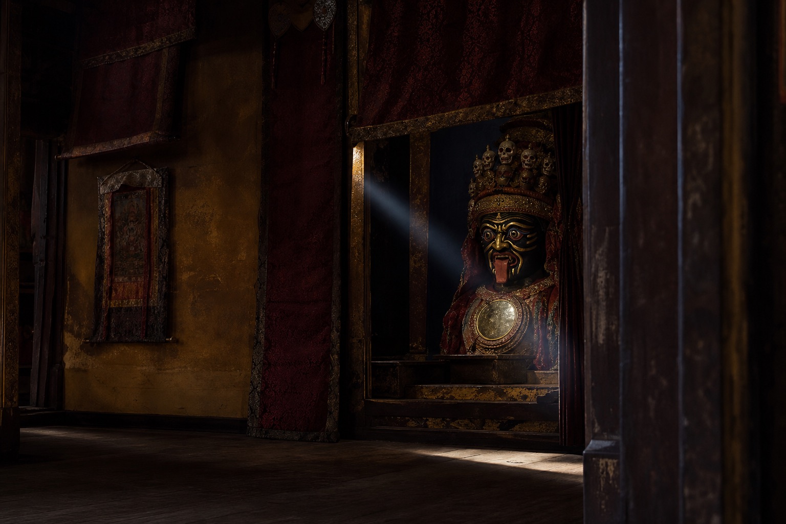 A Zakiram figure lit from the side in a dark interior